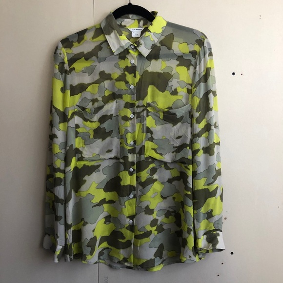Club Monaco Tops - Club Monaco Sheet Silk Neon Camouflage Shirt.